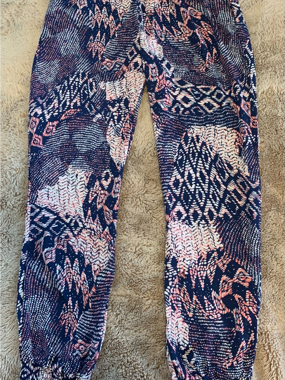 Women’s Navy & Pink Printed Jogger Pants Elastic waist/hem, lightweight Medium